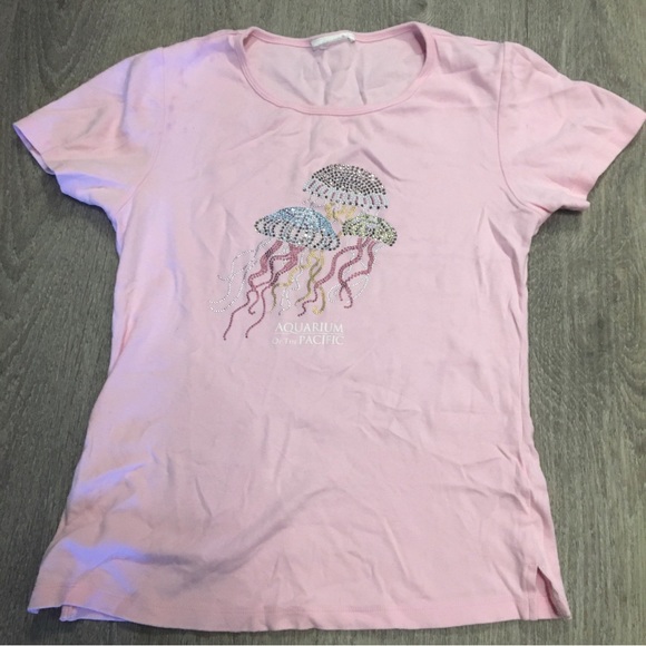 Pink Rhinestone Jellyfish Pink Cotton T Shirt Vintage Y2K - Picture 1 of 2